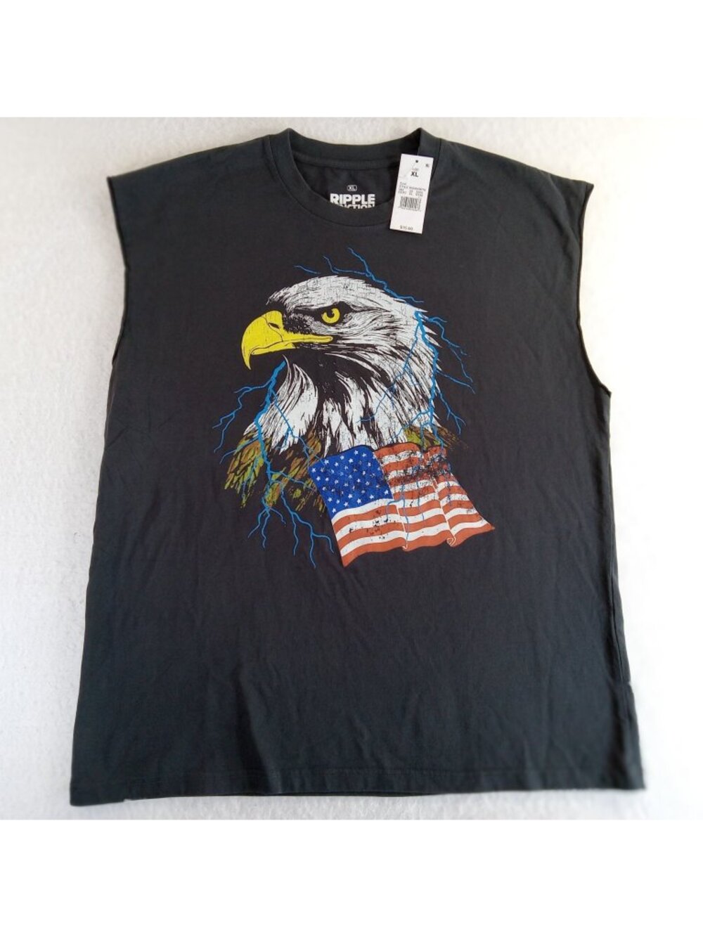 Eagle American Flag Lightning Sleeveless T-Shirt XL Ripple Junction Charcoal